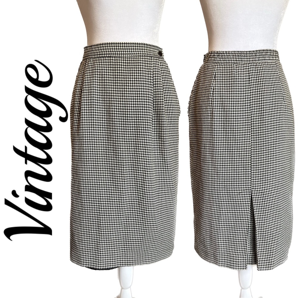 Vintage Houndstooth Midi Pencil Skirt w/ Pockets by JG Petite Collection